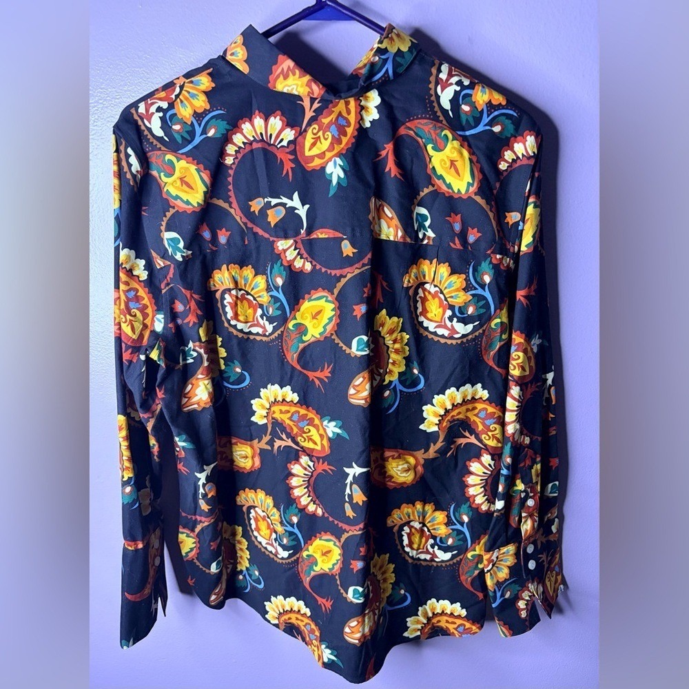 Floral Groovy Button Down Chicos Shirt Women's Size 14 Retro Mod 70s - Picture 6 of 8